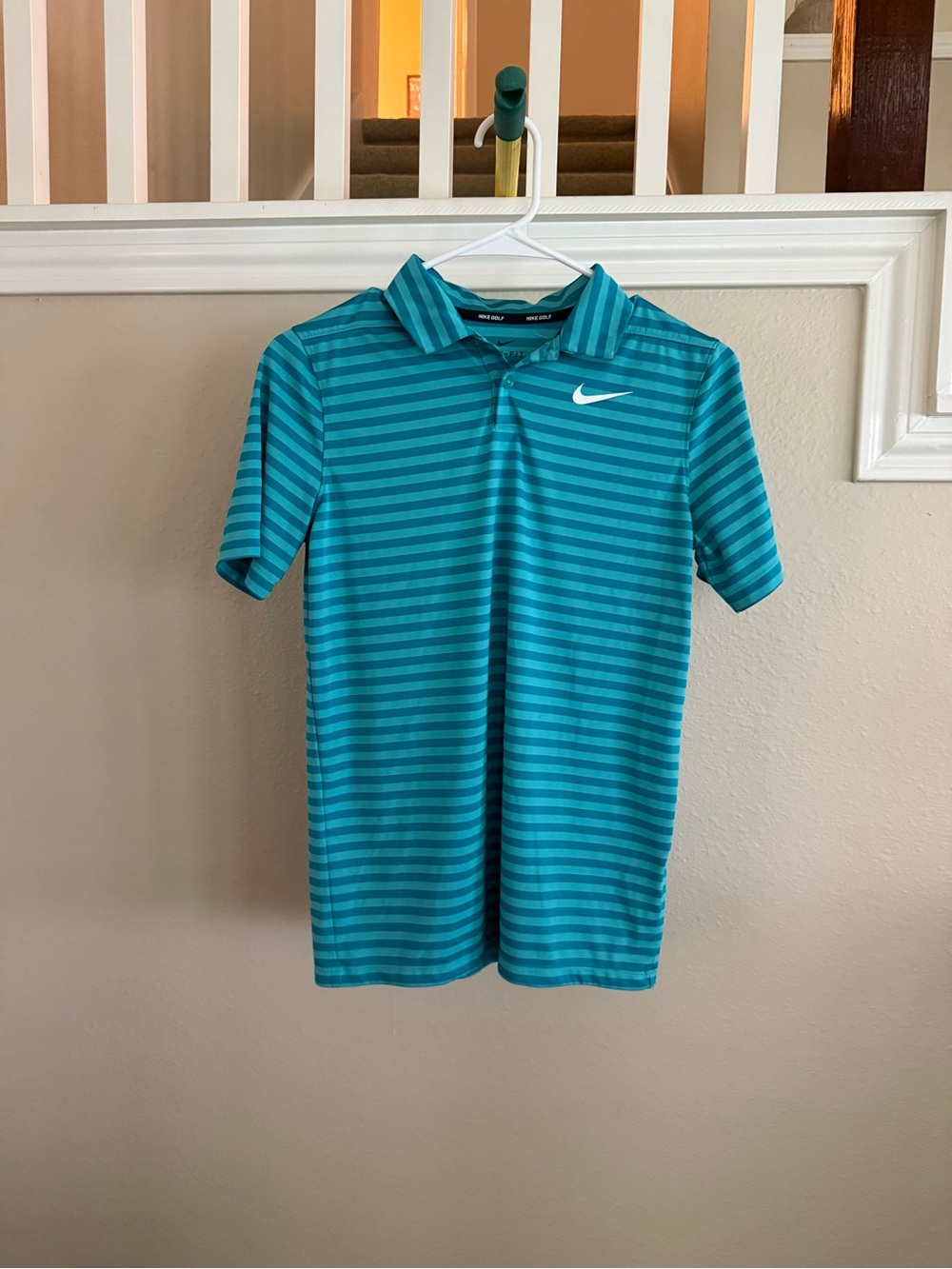 Boys Nike Teal & Dark Teal Striped Polo Shirt - Size L